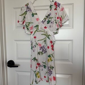 Loft Side Cutout Flutter Sleeve Floral Dress